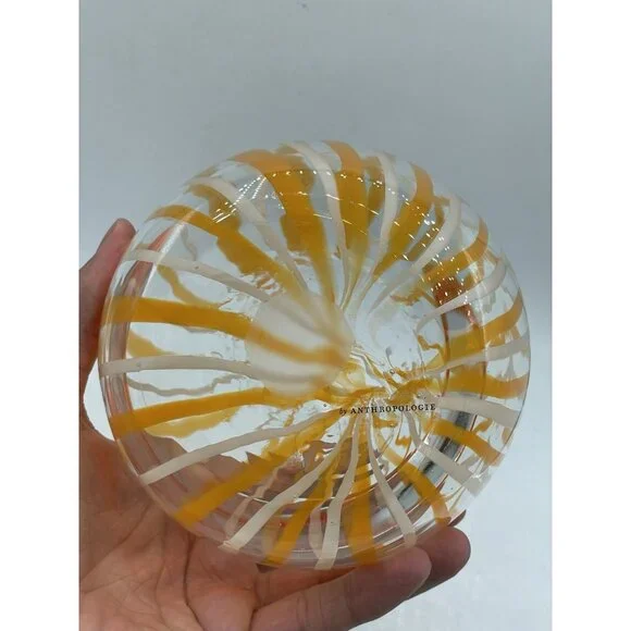 Anthropologie Blow Art Glass Orange Swirl Vase Retro - Picture 5 of 8